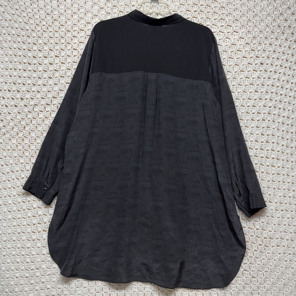 Eileen Fisher 100%Silk Shirt Top Women XL Gray Black WhimsigothFairt Button - Picture 2 of 10